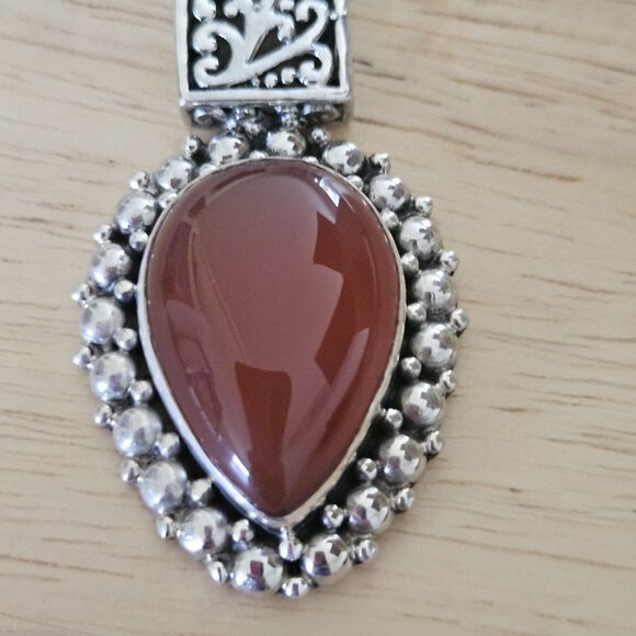 925 Sterling Silver Carnelian Agate Pendant Ornate Jewelry Orange - Picture 2 of 6